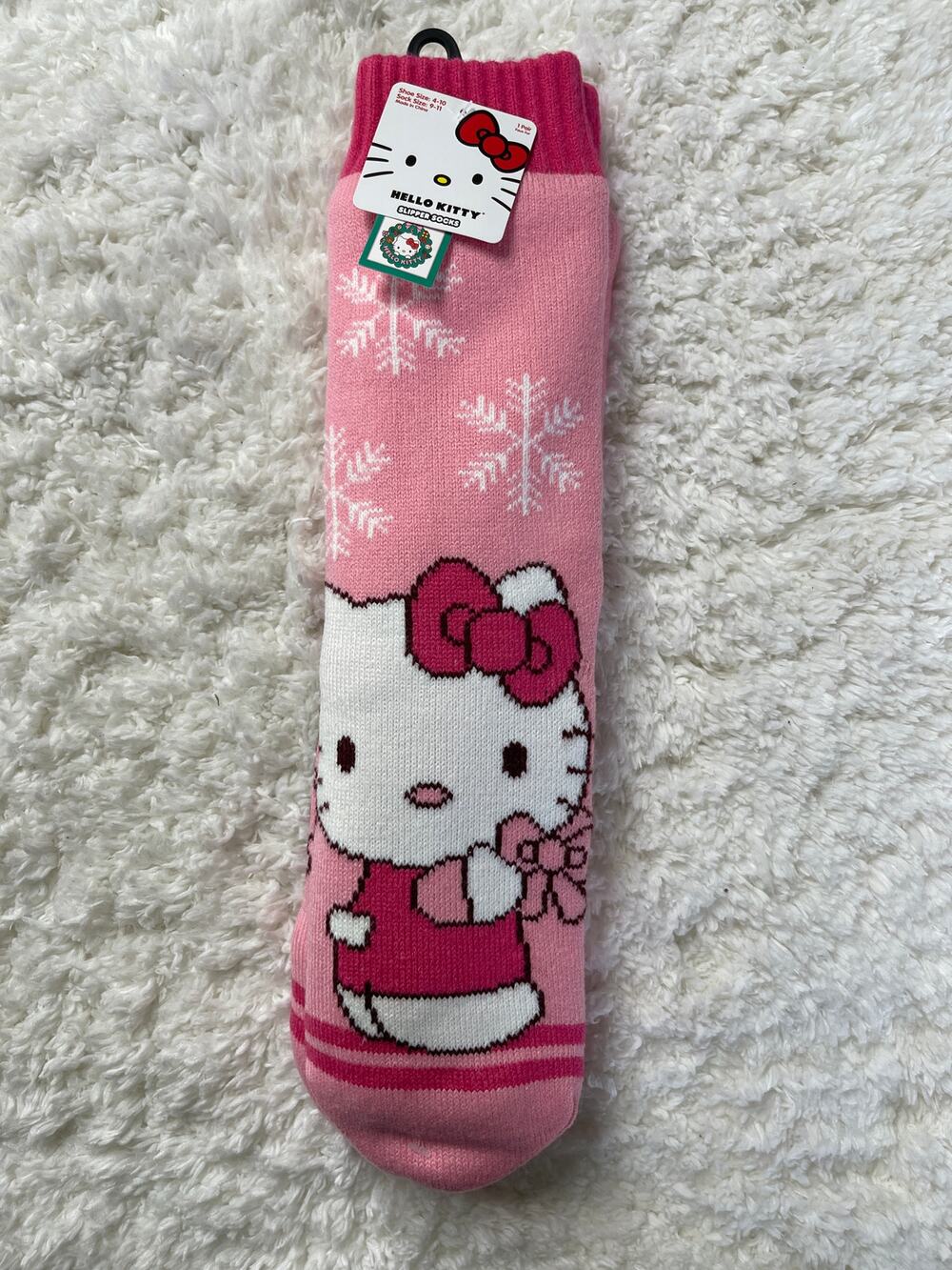 Hello Kitty Pink Slipper Socks Non Slip Grips Warm Cozy Womens Size 9-11 NEW